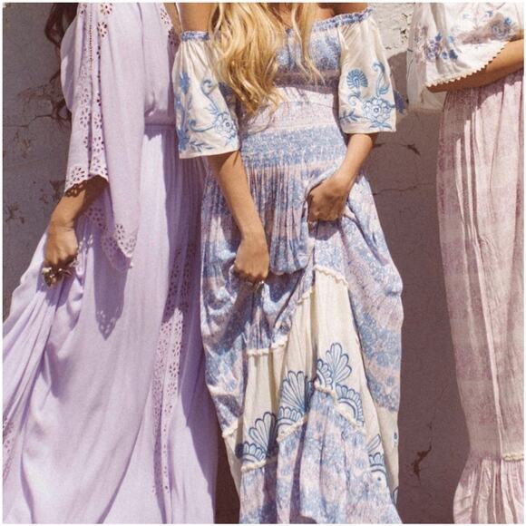 Fillyboo Free People Hummingbird Dress Maxi Floral Off The Shoulder Embroidered - Picture 5 of 16